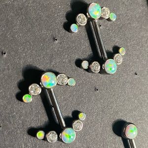 Anatometal 5 gem cluster nipple barbells.